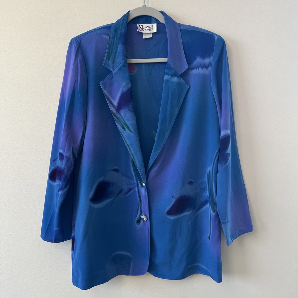 Maggie Sweet Blazer Vintage Wearable Art Water Color Women Small Oversized